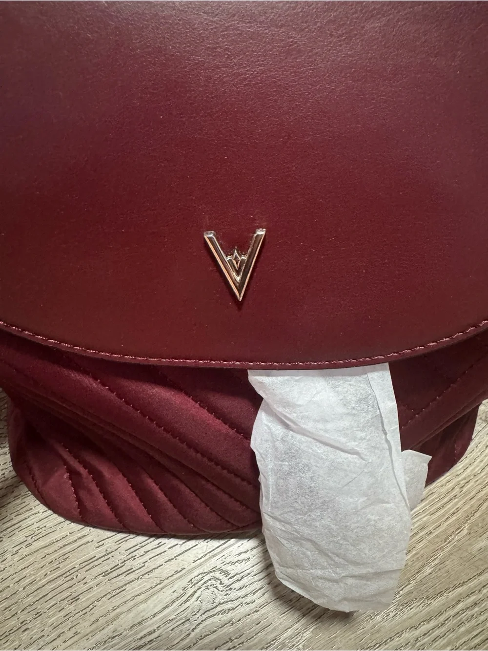 Vanessa Williams Quilted Burgundy Mini Backpack with V Accent